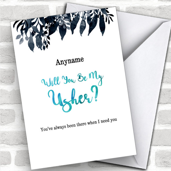 Black Watercolour Will You Be My Usher Personalized Wedding Greetings Card