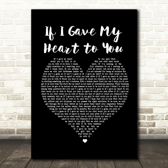 John McLean If I Gave My Heart to You Black Heart Song Lyric Music Print