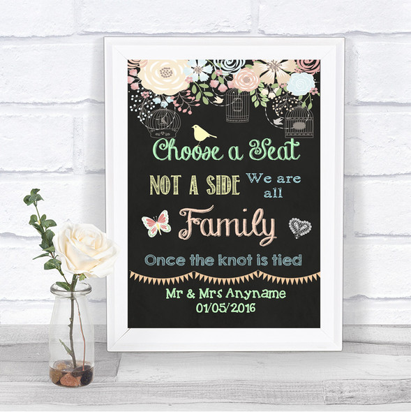 Shabby Chic Chalk Choose A Seat We Are All Family Personalized Wedding Sign