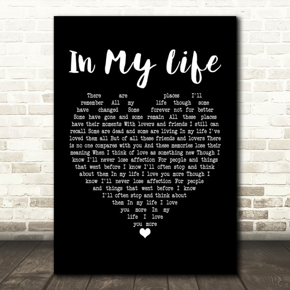John Lennon In My Life Black Heart Song Lyric Music Print