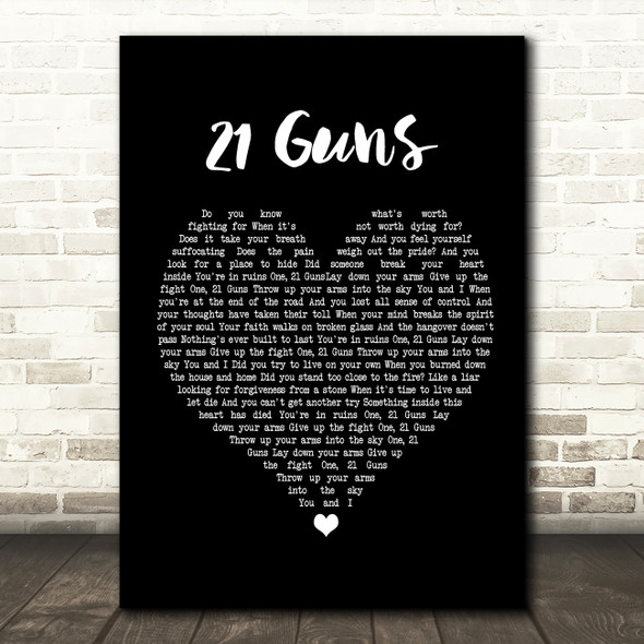 Green Day 21 Guns Black Heart Song Lyric Music Print