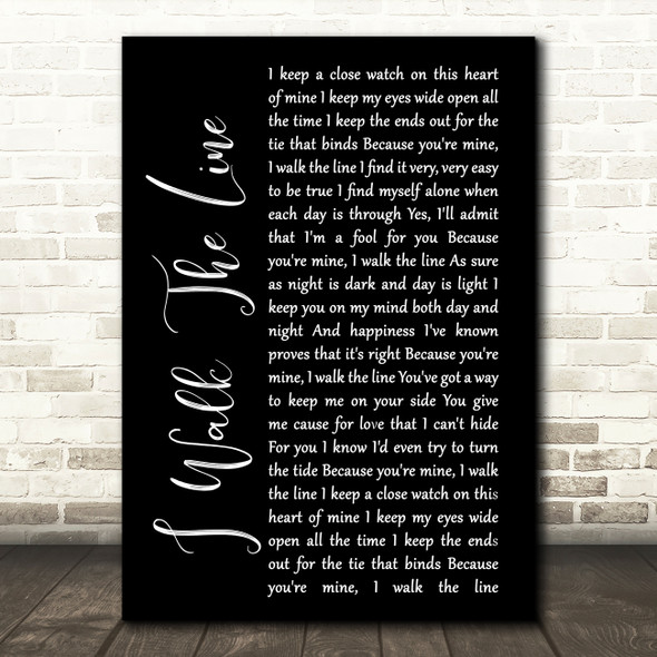 Johnny Cash I Walk The Line Black Script Song Lyric Music Print