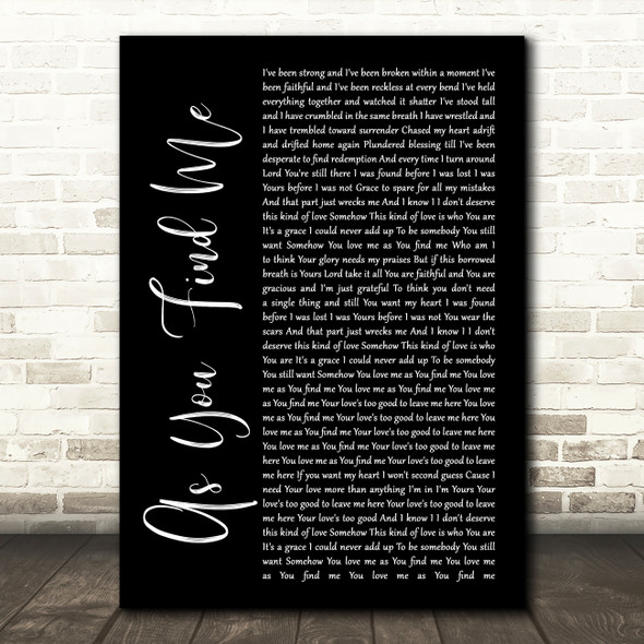 Hillsong United As You Find Me Black Script Song Lyric Music Print