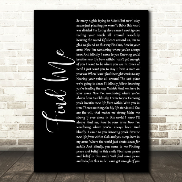 Boyce Avenue Find Me Black Script Song Lyric Music Print