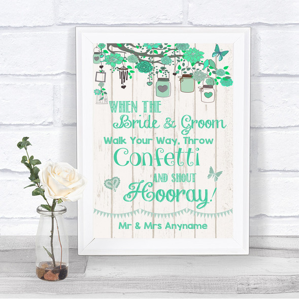 Green Rustic Wood Confetti Personalized Wedding Sign