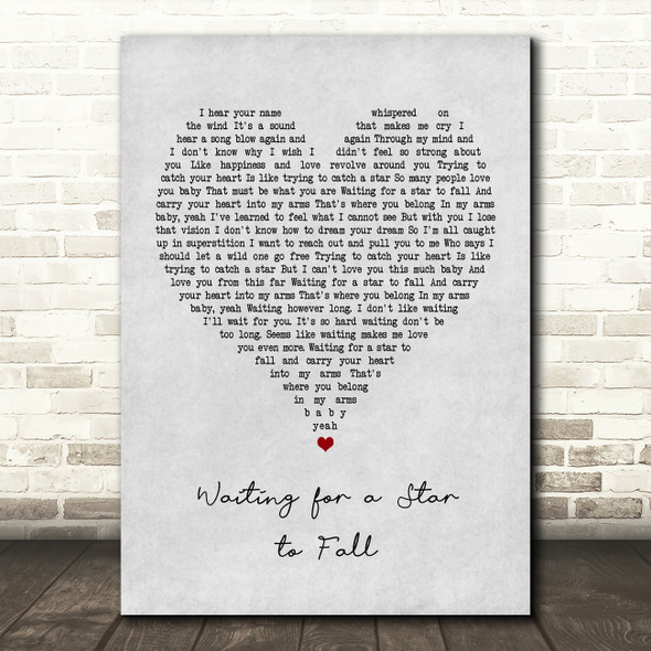 Boy Meets Girl Waiting for a Star to Fall Grey Heart Song Lyric Music Print