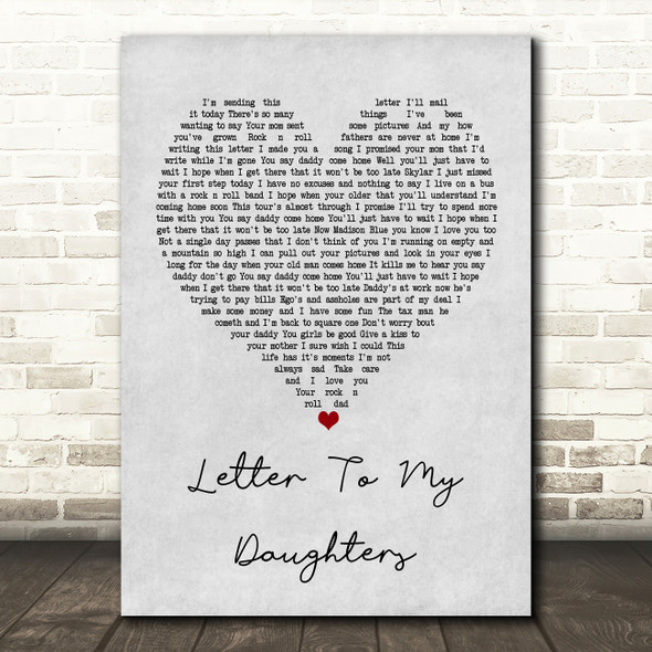 Uncle Kracker Letter To My Daughters Grey Heart Song Lyric Music Print