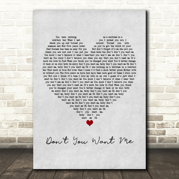 The Human League Don't You Want Me Grey Heart Song Lyric Music Print