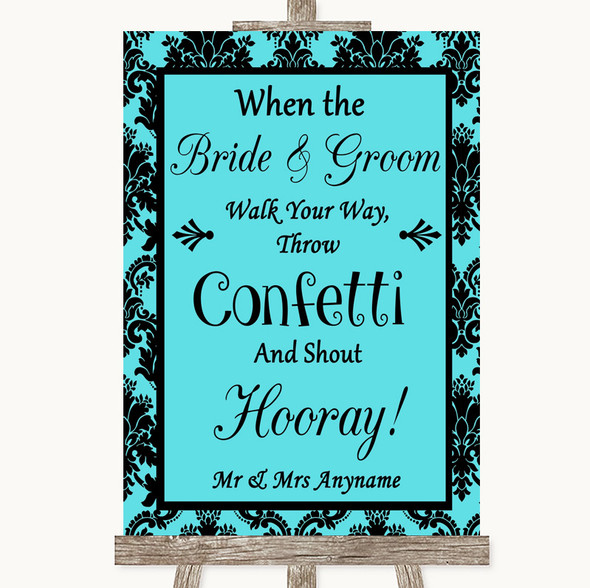 Tiffany Blue Damask Confetti Personalized Wedding Sign