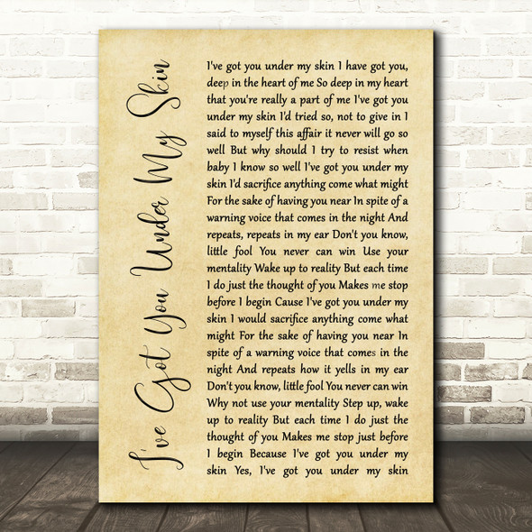 Frank Sinatra I've Got You Under My Skin Rustic Script Song Lyric Music Print