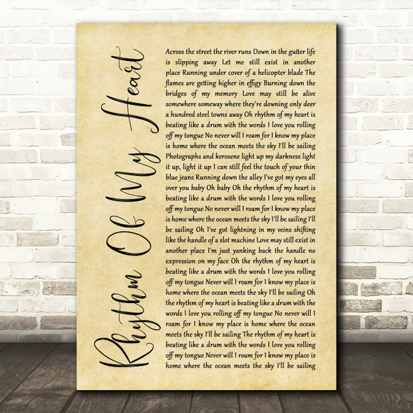 Rod Stewart Rhythm Of My Heart Rustic Script Song Lyric Music Print