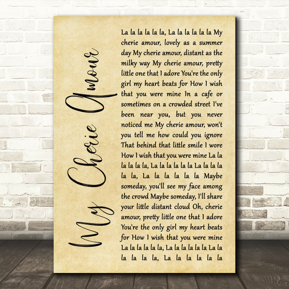 Stevie Wonder My Cherie Amour Rustic Script Song Lyric Music Print