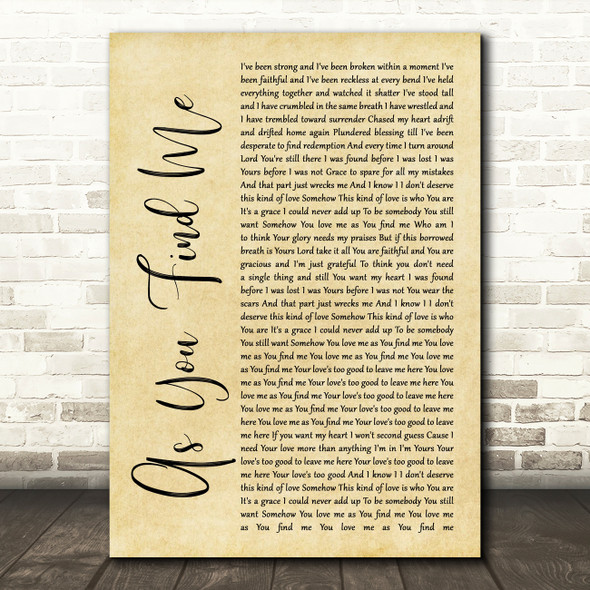 Hillsong United As You Find Me Rustic Script Song Lyric Music Print