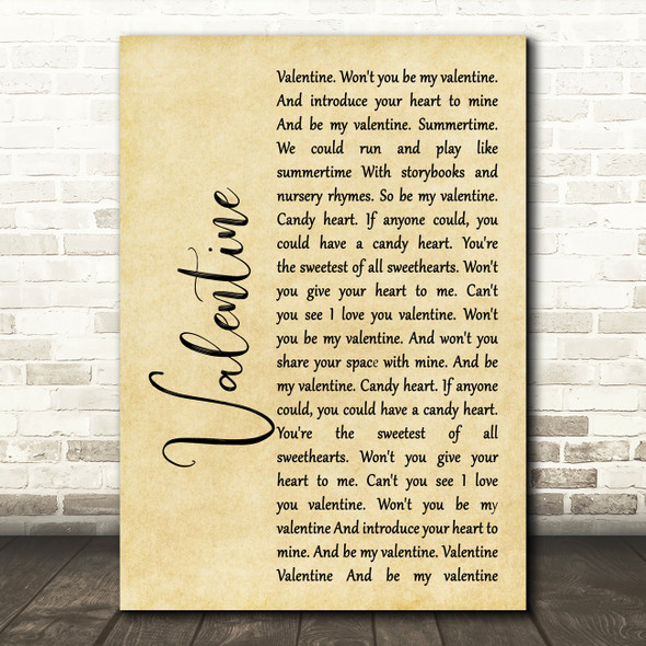 The Beautiful South Valentine Rustic Script Song Lyric Music Print