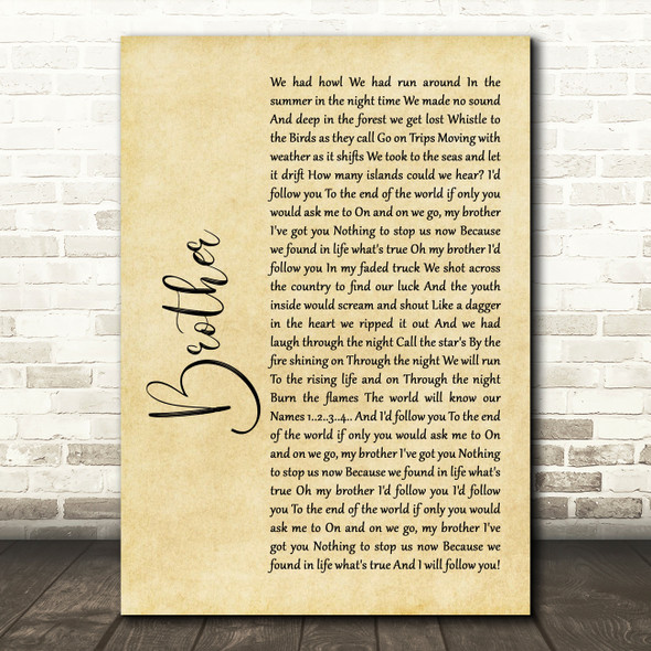 Mighty Oaks Brother Rustic Script Song Lyric Music Print