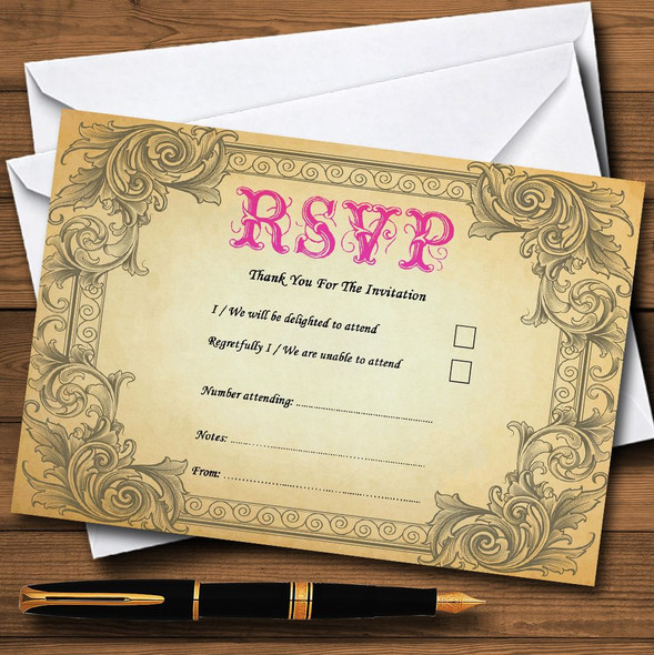 Typography Vintage Hot Pink Postcard Personalized RSVP Cards