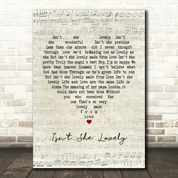 Stevie Wonder Isn't She Lovely Script Heart Song Lyric Music Print