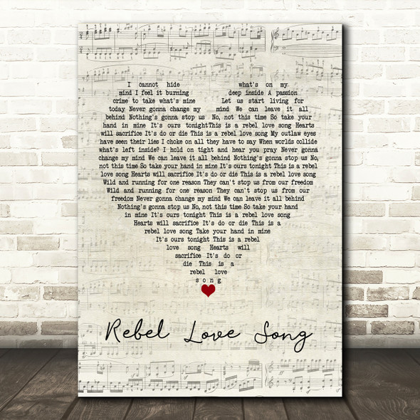 Black Veil Brides Rebel Love Song Script Heart Song Lyric Music Print