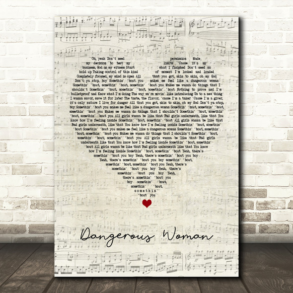 Ariana Grande Dangerous Woman Script Heart Song Lyric Music Print