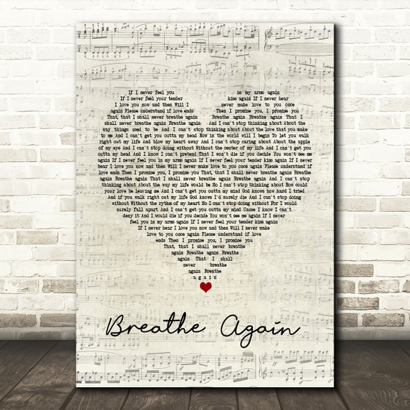 Toni Braxton Breathe Again Script Heart Song Lyric Music Print