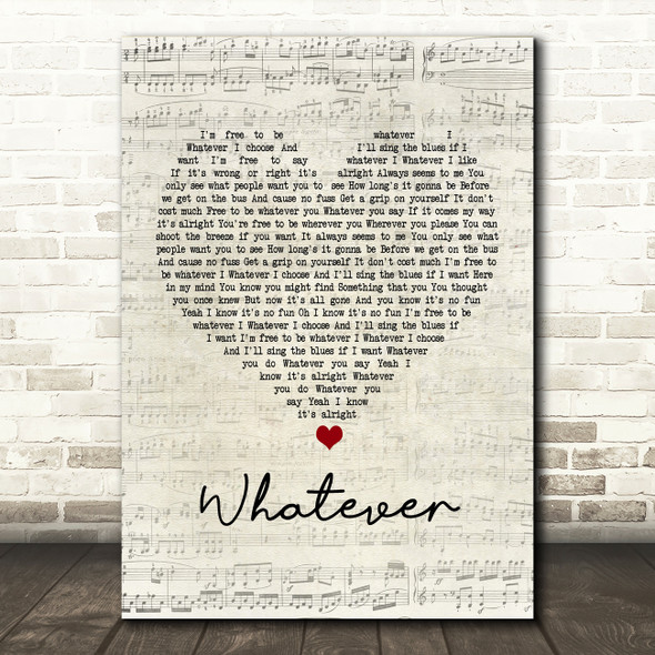 Oasis Whatever Script Heart Song Lyric Music Print