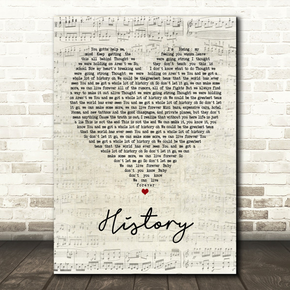 One Direction History Script Heart Song Lyric Music Print