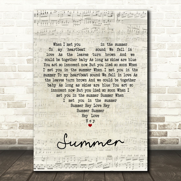 Calvin Harris Summer Script Heart Song Lyric Music Print