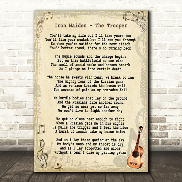 Iron Maiden The Trooper Vintage Guitar Song Lyric Music Print