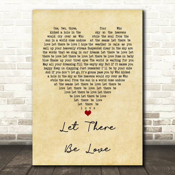 Oasis Let There Be Love Vintage Heart Song Lyric Music Print