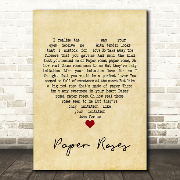 Janice Torre Paper Roses Vintage Heart Song Lyric Music Print