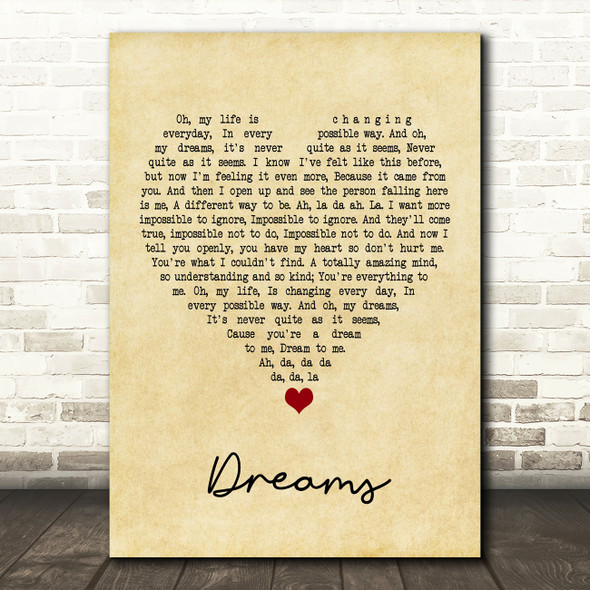 The Cranberries Dreams Vintage Heart Song Lyric Music Print