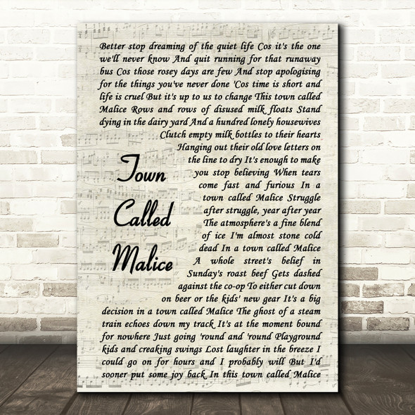 The Jam Town Called Malice Vintage Script Song Lyric Music Print