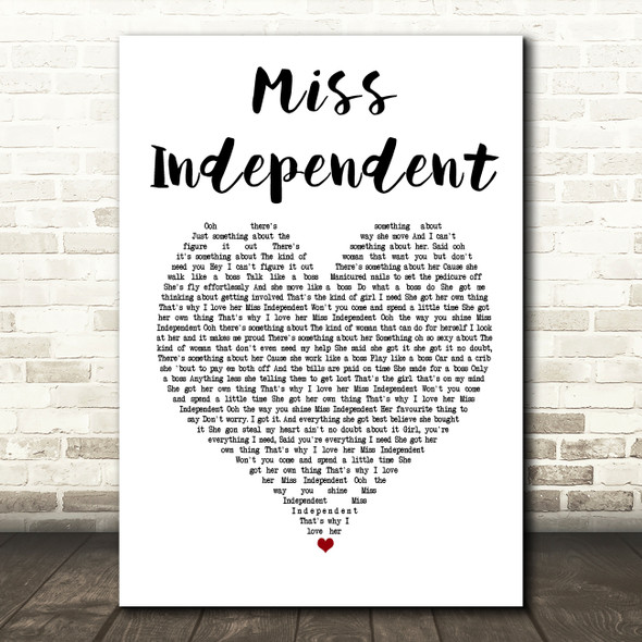Ne-Yo Miss Independent White Heart Song Lyric Music Print