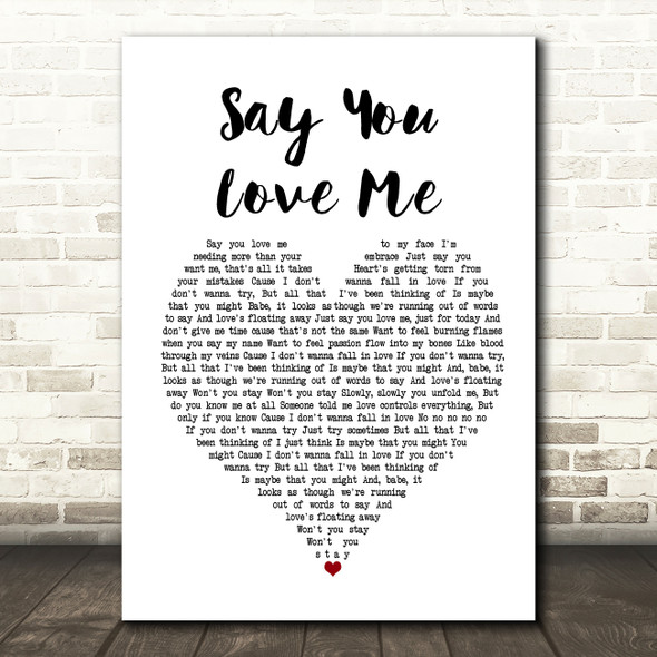 Jessie Ware Say You Love Me White Heart Song Lyric Music Print