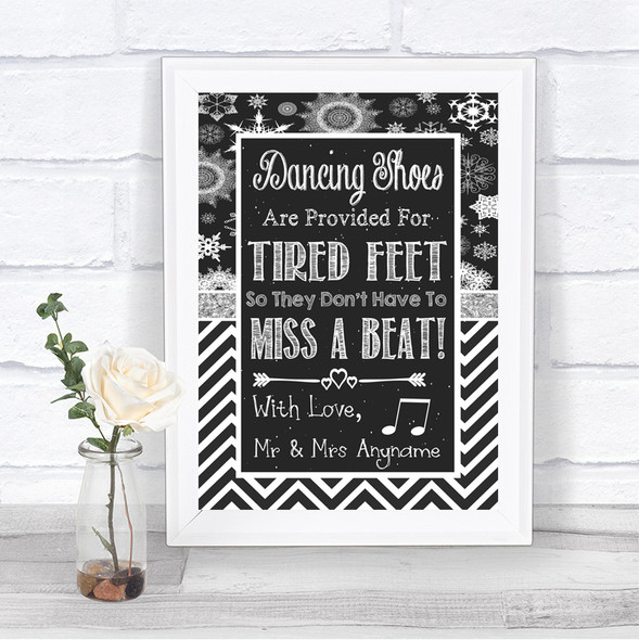 Chalk Winter Dancing Shoes Flip-Flop Tired Feet Personalized Wedding Sign