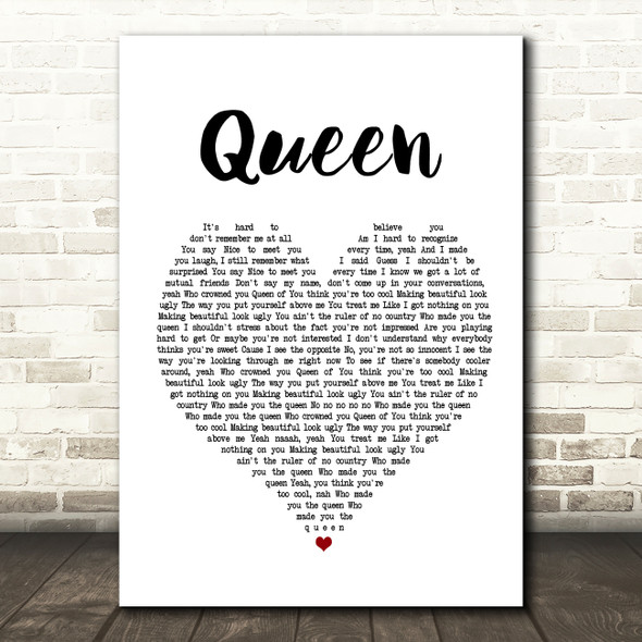 Shawn Mendes Queen White Heart Song Lyric Music Print