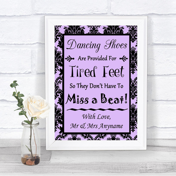 Lilac Damask Dancing Shoes Flip-Flop Tired Feet Personalized Wedding Sign