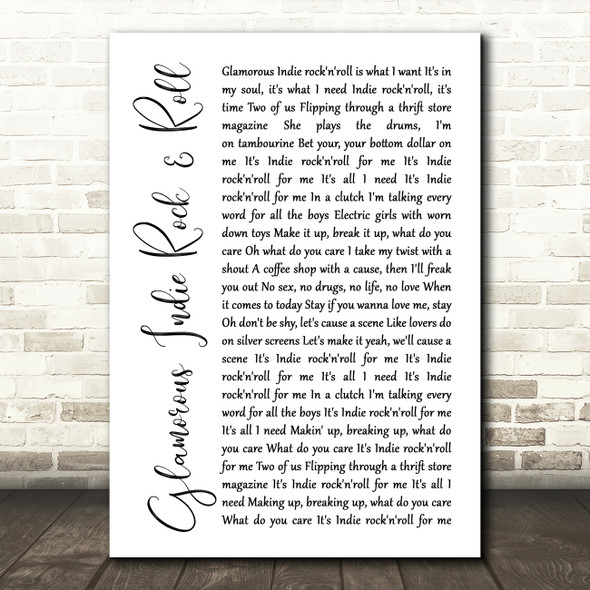 The Killers Glamorous Indie Rock & Roll White Script Song Lyric Music Print