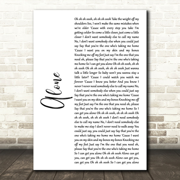 Jessie Ware Alone White Script Song Lyric Music Print