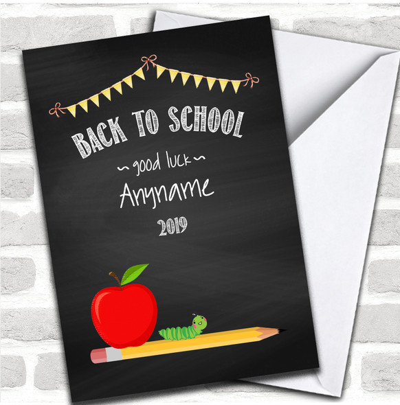 Chalk Apple & Caterpillar Starting School Good Luck Personalized Card