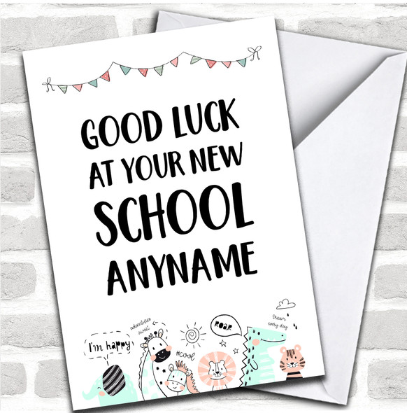 Zoo Animals New School Good Luck Personalized Card