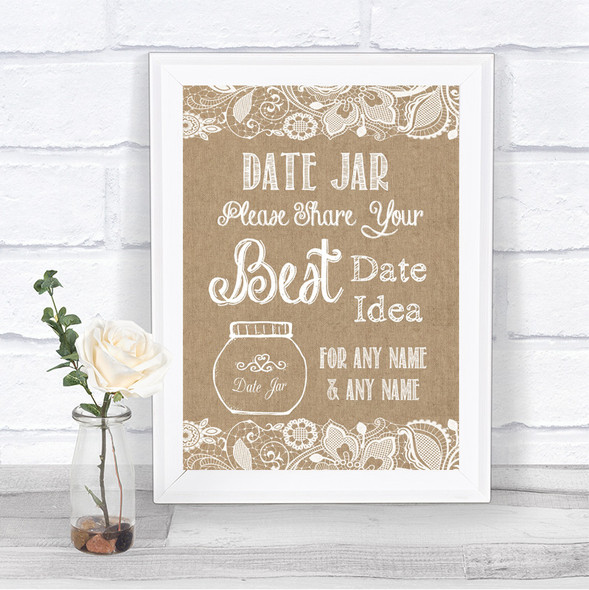 Burlap & Lace Date Jar Guestbook Personalized Wedding Sign