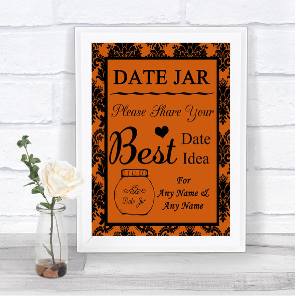 Burnt Orange Damask Date Jar Guestbook Personalized Wedding Sign