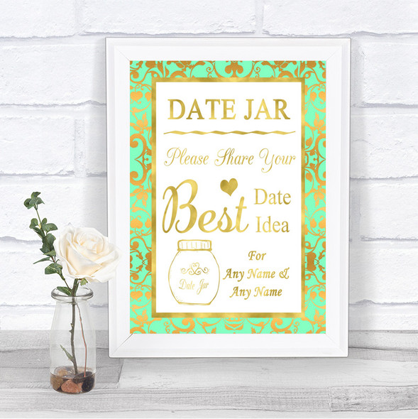 Mint Green & Gold Date Jar Guestbook Personalized Wedding Sign