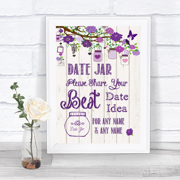 Purple Rustic Wood Date Jar Guestbook Personalized Wedding Sign