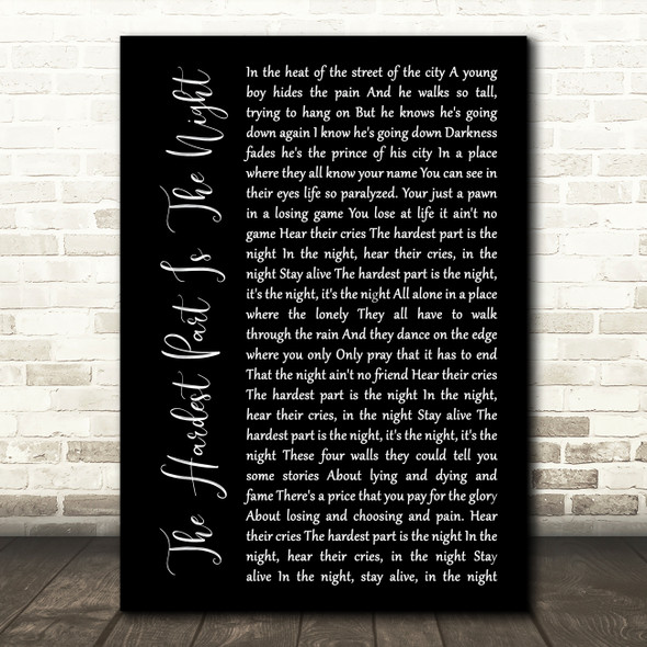 Bon Jovi The Hardest Part Is The Night Black Script Song Lyric Music Print