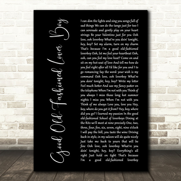 Queen Good Old-Fashioned Lover Boy Black Script Song Lyric Music Print