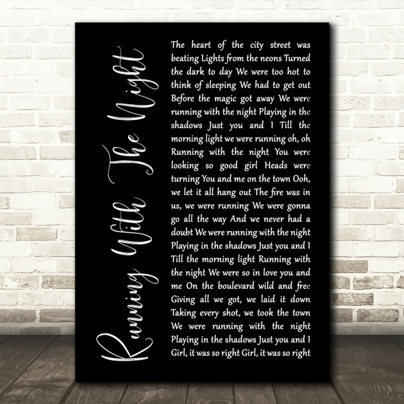 Lionel Richie Running With The Night Black Script Song Lyric Music Print