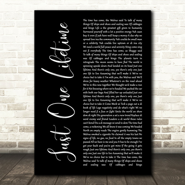 Sting & Shaggy Just One Lifetime Black Script Song Lyric Music Print