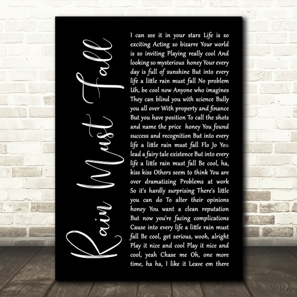 Queen Rain Must Fall Black Script Song Lyric Music Print